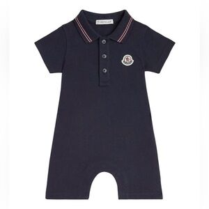 Moncler Navy Polo Romper with Red & White Trim